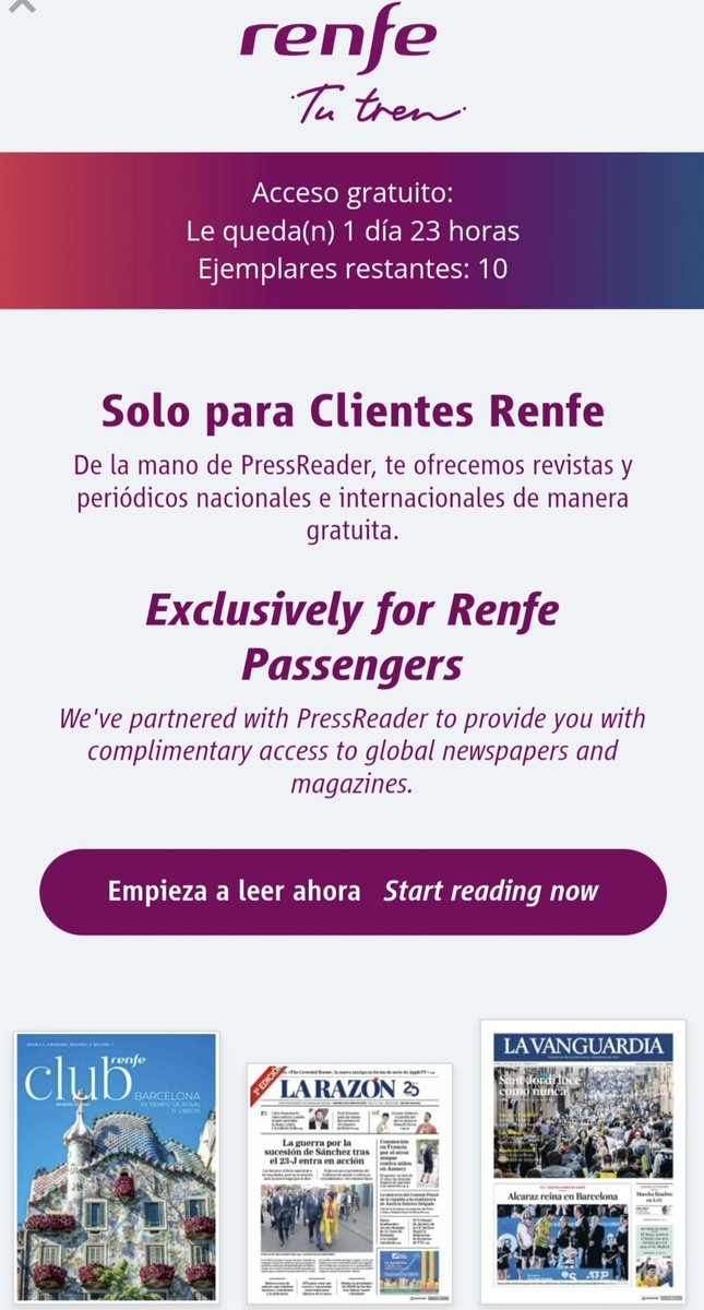 Nosinmicupon1's tweet photo. Truco de viaje🚆. @Renfe ofrece acceso gratuito a @PressReader a sus clientes. Hoy me he llevado una grata sorpresa #truquiahorro #tipsviajes https://t.co/P7g04d5fmL