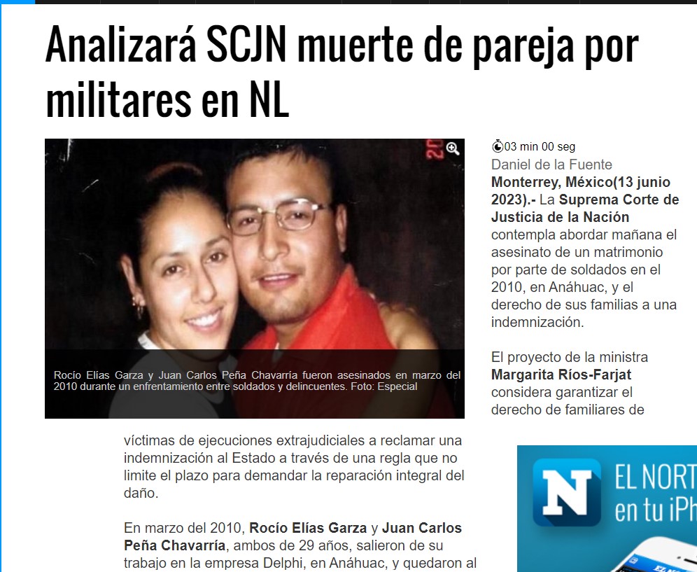 lizsanchez_r's tweet photo. Rocío y Juan Carlos fueron ejecutados por militares en Anáhuac NL, 2010. Estaban por subir a su carro; había comenzado una balacera. Rocío gritó a los militares que su esposo estaba herido. La respuesta fue asesinarla a ella, con 14 balazos, y a él. Les acusaron -como en... https://t.co/kgRBW7lfjd