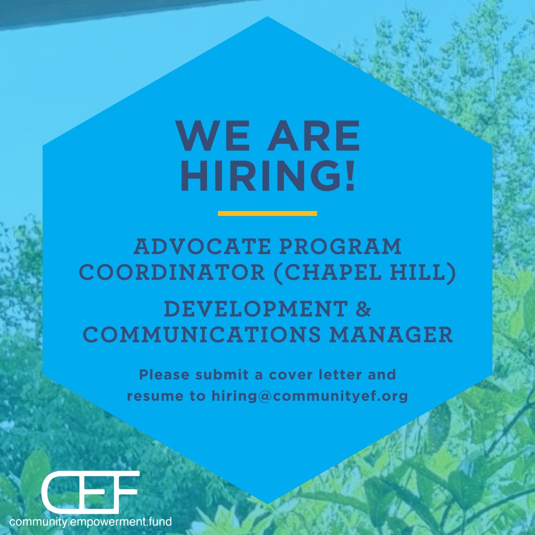 CEF is hiring! Please share with your networks. Full job descriptions are at communityef.org/hiring
