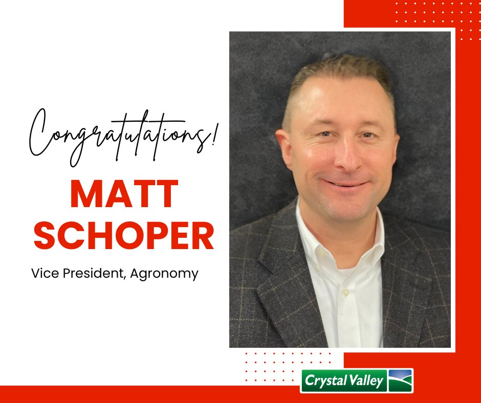 Crystal Valley is pleased to announce Matt Schoper has been named as Vice President of Agronomy.

Full article: bit.ly/VPAgronomy