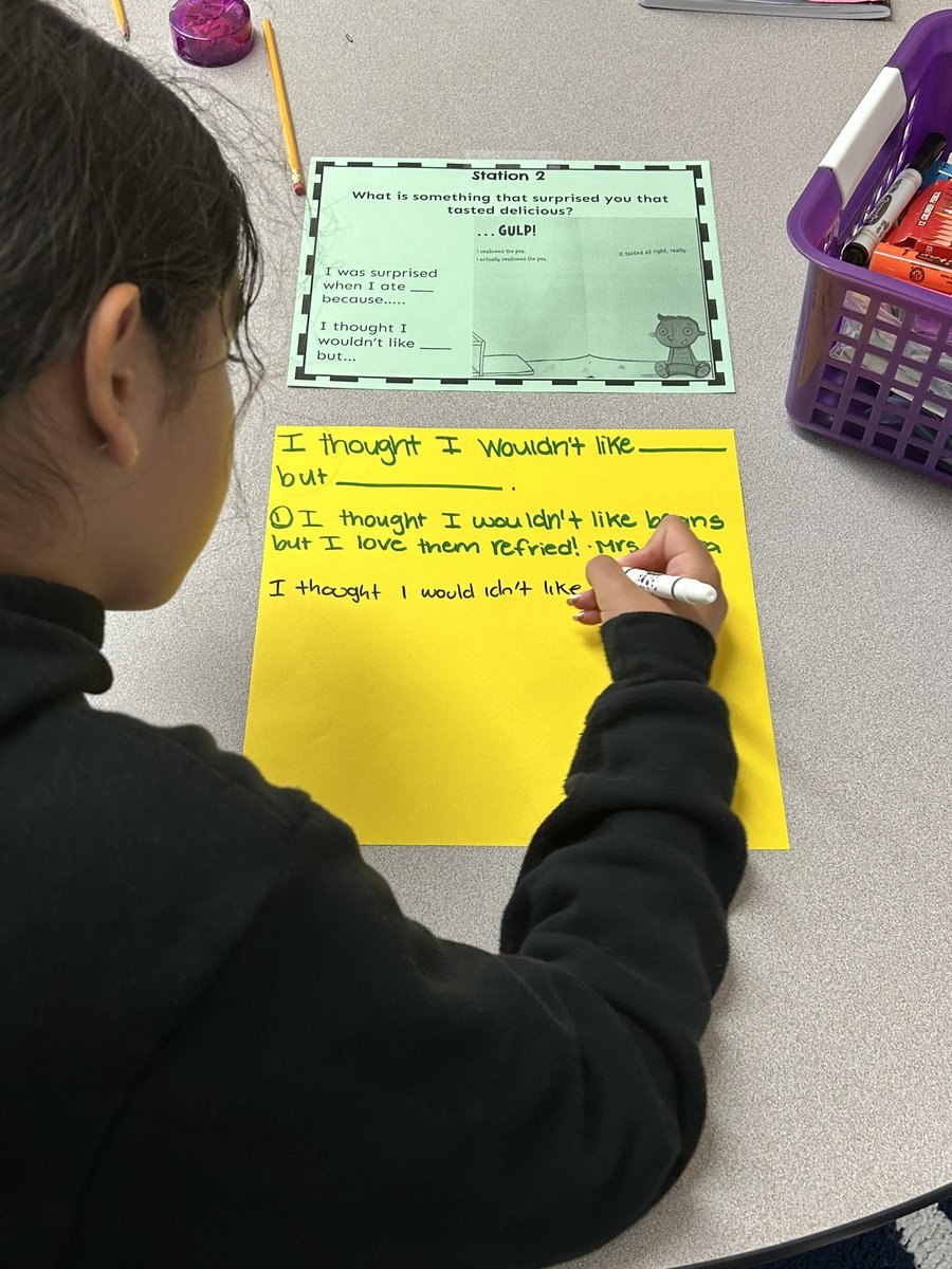 My SS are having the BEST time writing and talking about their favorite and least favorite fruits, veggies, and foods! #campinatlamkin <a href="/cfisdnac/">CFISD NAC</a>
