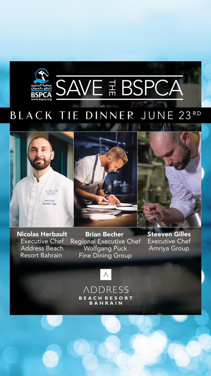 BSPCA_BH's tweet photo. Help save the BSPCA at a black tie dinner at the #AddressBeachResort, Marassi Al Bahrain!
100% of proceeds go to the BSPCA. Tickets BD45 per person and you can purchase tickets via Benefit.
BH92ALSA00154288100102
Please add your name & BSPCA Charity Dinner in the comments. https://t.co/VwZWlObGmF