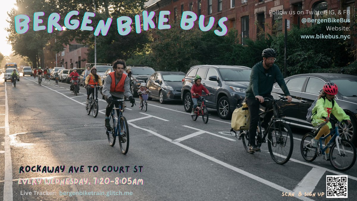 Hi y'all! With 2 more #BikeBus rides to go, we're so excited for the remainder of our season! This week our group will be a little bigger & we'll be joined by special guests from NYC leadership.

We'll start at Rockaway & Bergen; will share the tracker at 7:20am. We can't wait!✨