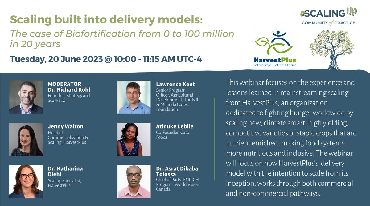 Join our newly-formed Mainstreaming Working Group and @HarvestPlus for a webinar focused on the experience and lessons learned in mainstreaming scaling. #foodsystems #mainstreaming

Register here: tinyurl.com/scalingupcop