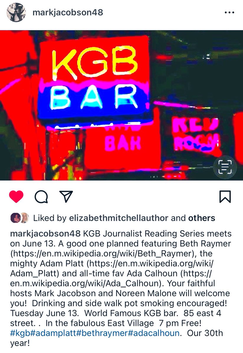 adacalhoun's tweet photo. Reading from #StMarksIsDead tonight at the longtime nonfiction series at #KGBBAR 7pm! All are welcome! https://t.co/0j5yBrLhnc
