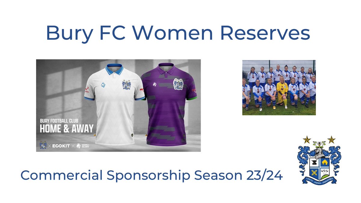 ⚪️🔵 SPONSORSHIP ⚪️🔵 Exciting opportunity to sponsor Bury FC Women Reserves, playing in @GMWFL for the upcoming season. We will be playing in our official club kits, at our new home ground @Unsworth_CC DM if you are interested in home or away kit sponsorship. More info below.