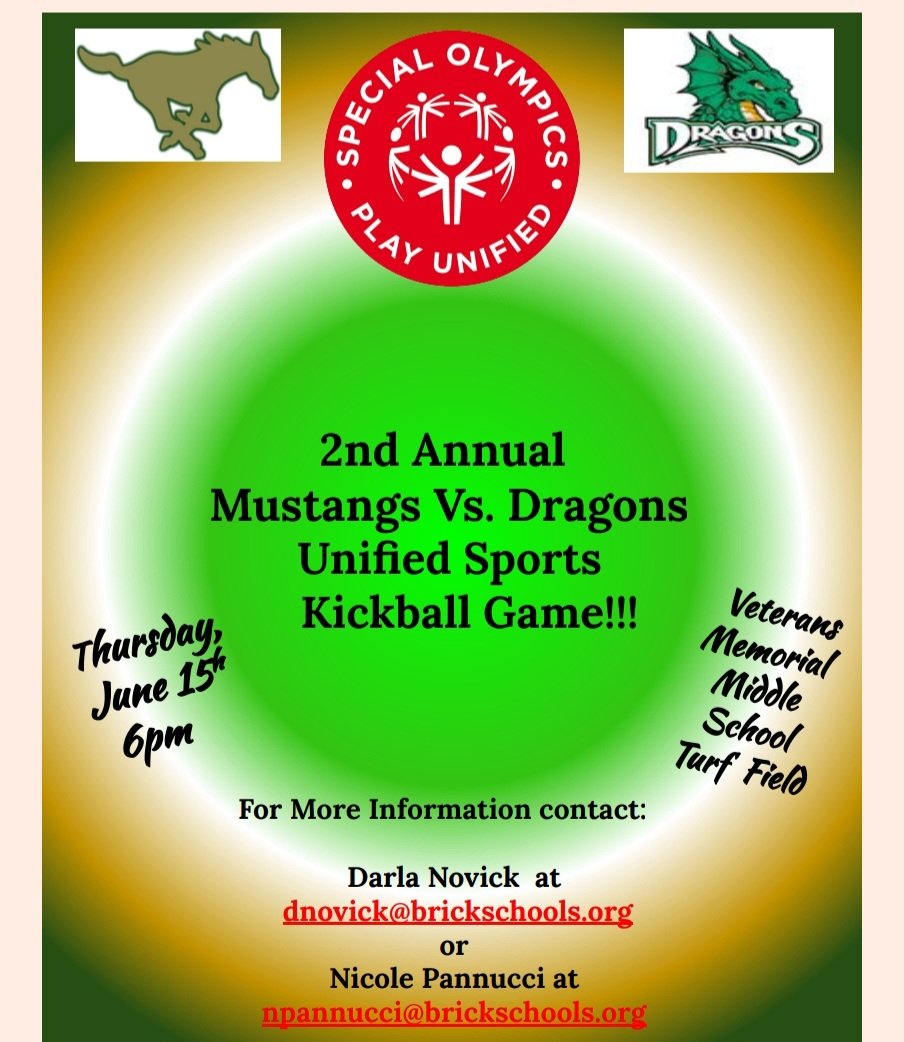 2 more days until the 🐉 vs. the 🐎!!!  Wear green and cheer for our team!!!! Coin toss at 6pm! 
#playunified 
<a href="/BTHS_SPORTS/">Brick Dragons Athletics</a> <a href="/BTHSDragons/">BTHS</a> <a href="/BtpsSrvcs/">BTPSSpecialSrvcs</a> <a href="/bths_pals/">BTHS PALS</a>