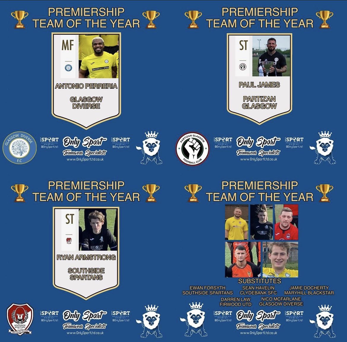 We are proud to have four of our players feature in the GDSFC Premiership TOTY! 

Congrats and well deserved lads 👏🏼⭐️

#ForzaPartizan ⚫️⚪️