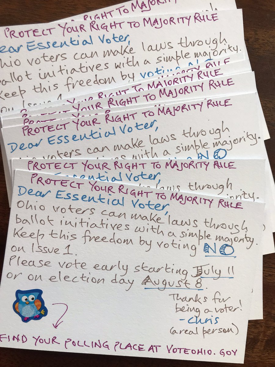 Aspiring Ohio fascists are running a sleazy campaign to rob voters of their right to majority rule. I just wrote my weekly 10 #PostcardsToVoters to stop them.

Worried about democracy’s future? Help us protect it: postcardstovoters.org