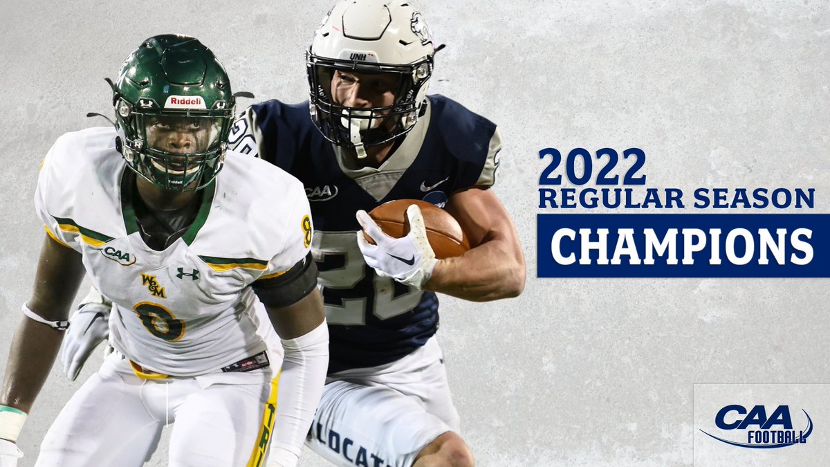 CAAFootball's tweet image. It's time for a #CAAFB flashback. 

Let's celebrate the 2022 CAA football regular season co-champions 

@WMTribeFootball x @UNH_Football

#CAAChamps | 🏈x🏆