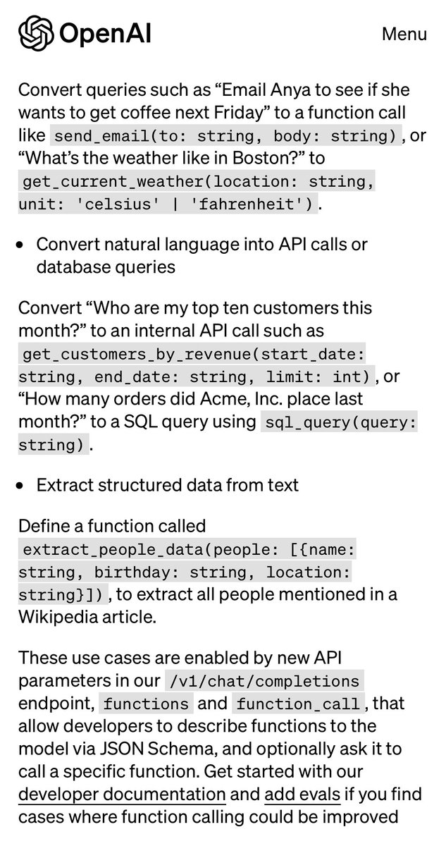Of of of of güncellemeye gel, muhteşem. Artık OpenAI API’de “function” tanımlanabiliyor. Tanımladığınız fonksiyonları prompt içinden nasıl çağıracağını kendisi belirliyor ve size function_call türünde bir message türü hazırlayıp dönüyor. Bunu kendiniz backend’inizde…