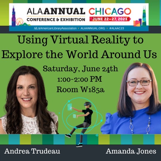 Will you be attending ALA? If so, I hope you will attend @abmack33's and my session about harnessing the power of virtual reality on Saturday, June 24! #tlchat #edchat #arvrinedu #edchat #VR