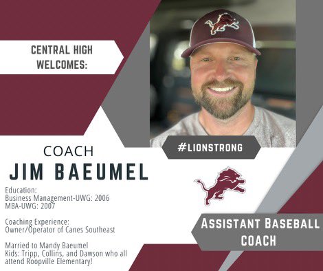We would like to welcome Coach Jim Baeumel and his family to the Central Lions Baseball coaching staff for the 2023-2024 season. #LionStrong