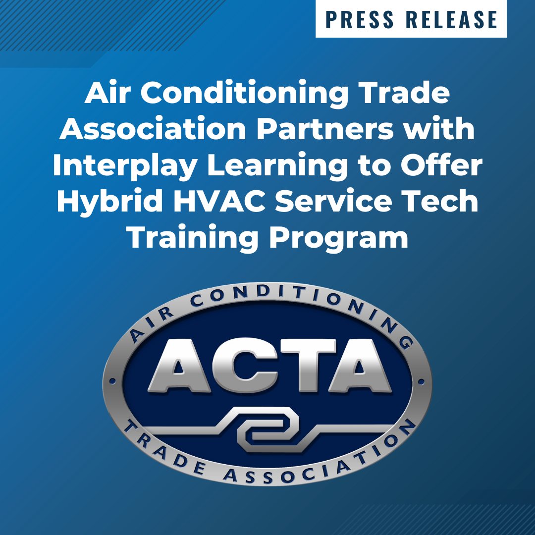 InterplayLearn's tweet image. Taking HVAC training to the next level! 🔧 Air Conditioning Trade Association partners with Interplay Learning for a groundbreaking hybrid HVAC service tech training program. 

Learn more about the empowering partnership: bit.ly/3NrRhFG

#HVACtraining #InterplayLearning
