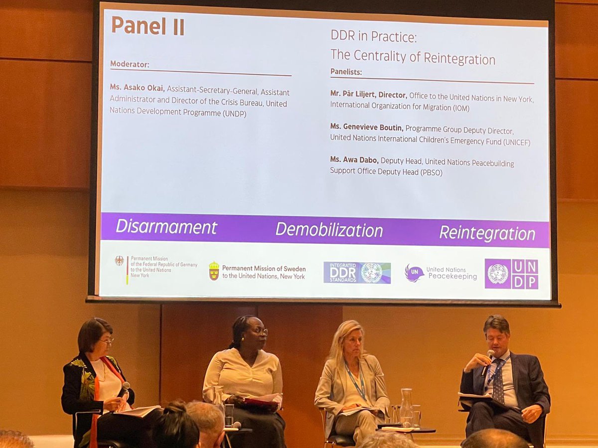 Panel discussion during HL event on the “Future for integrated DDR” during #DDRweek  - addressing what can be done to harness new opportunities to advance the reintegration of former members of armed groups during ongoing conflict.