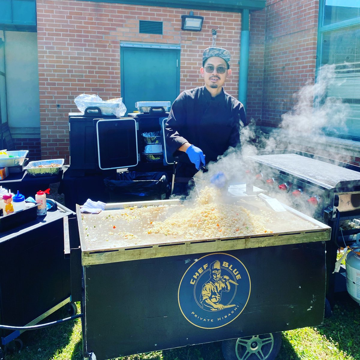 The EHHS faculty &amp; staff want to send a HUGE thank you to Chef Blue &amp; <a href="/ehhs_boosters/">ehhs_boosters</a> for treating us to a fantastic end-of-year hibachi lunch to celebrate the school year. You may be Chef 💙, but we know you bleed 💚! Thanks for loving &amp; supporting our #EagleFamily!