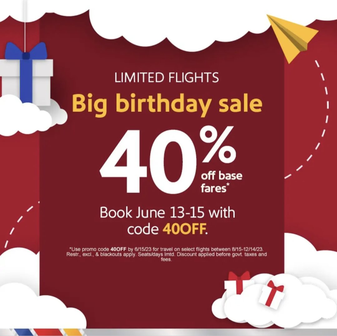 🛫 
4O% off with this code: 40OFF
Safe travels y'all 🧳
#discountcode #offer @SouthwestAir #SouthWestAir