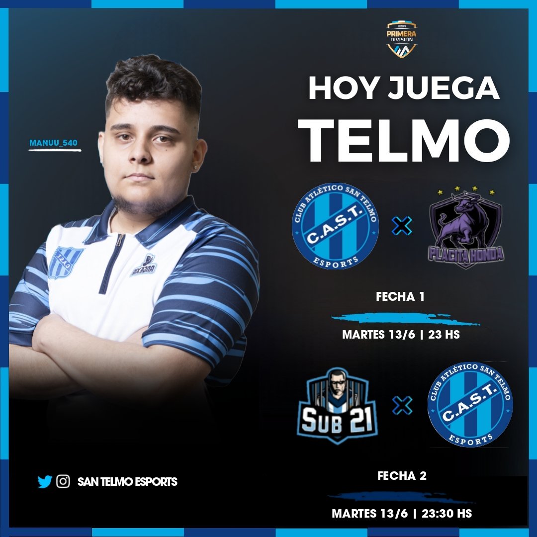 #FIFA23 #PS4 <a href="/IESAFIFAar/">IESA Argentina</a>

JUEGA TELMO⚽

FECHA 1
🆚 <a href="/PlacitaHonda/">Placita Honda</a>
⏰23:00
FECHA 2
🆚 <a href="/Sub21Cf/">SUB 21 CF</a>
⏰ 23:30

✍️🖼️ <a href="/LupiBragg/">ʟᴜᴘɪ</a>

#TodoTelmo