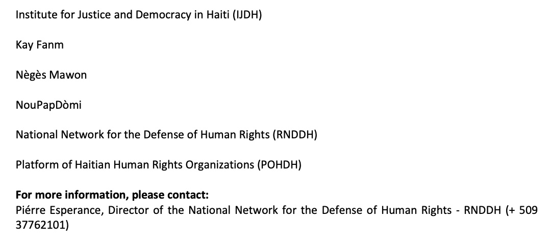 ida_sawyer's tweet photo. A coalition of Haitian civil society &amp; diaspora groups launched an urgent appeal this week for a rights-based international response to #Haiti’s catastrophic human rights and humanitarian situation 1/
https://t.co/vrDUuJ48lP https://t.co/DszP57cG09