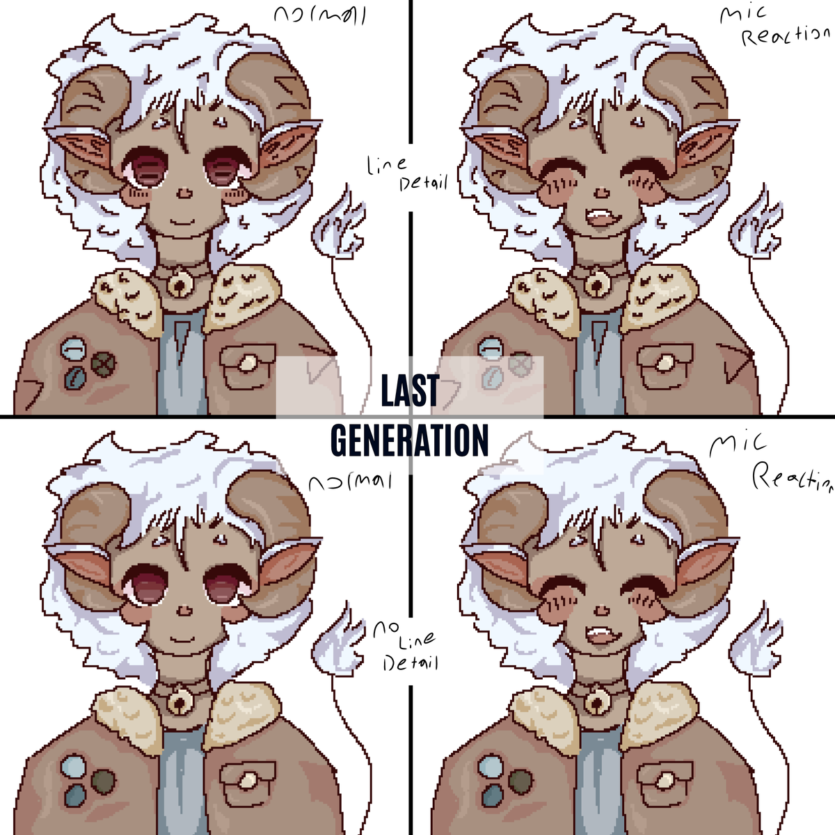 first post <3
!!NOT FOR USE!! - the left side has normal reactions and on the right there are the mic reactions. The top has line detail bottom does not. some people prefer the clean shading without the detail. this is a test draw/commission just for example - !!NOT FOR USE!!