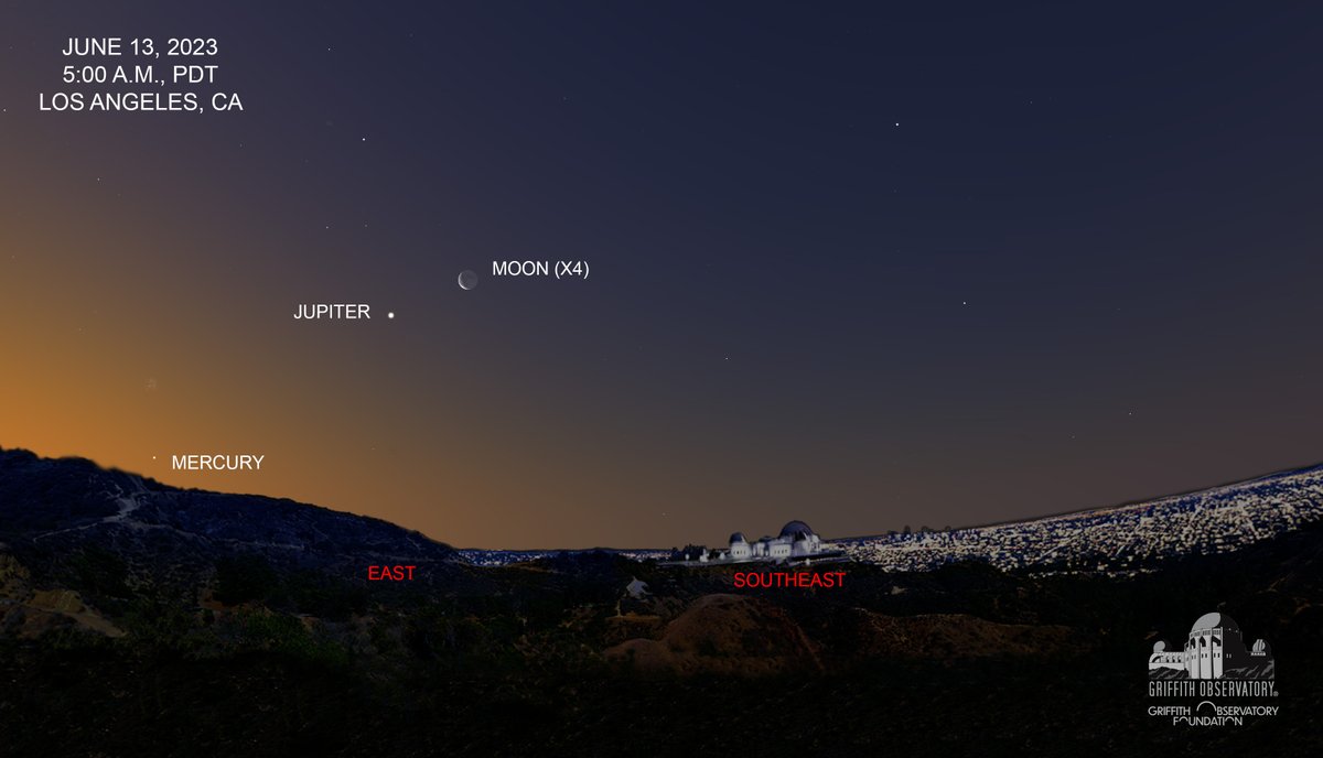 The beautiful crescent #Moon is approaching bright planet #Jupiter in the predawn sky. Prior to sunrise, look to the east-southeast to observe this beautiful sight.