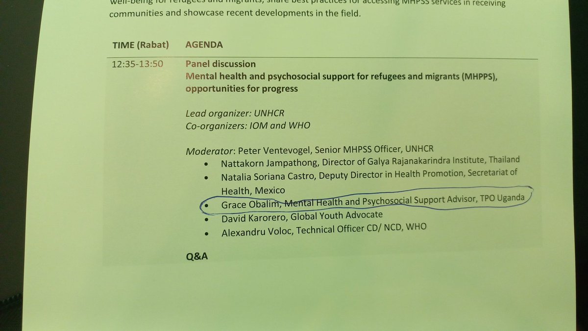 Today I join the different member states,UN Agencies, INGOs & Non-state Actors in Rabat Morocco for the 3rd Global Consultation on the Health of Refuges & Migrants where @TpoUg will represent Uganda Refugess MHPSS implementation with focus at opportunities for progress #3GCHRM