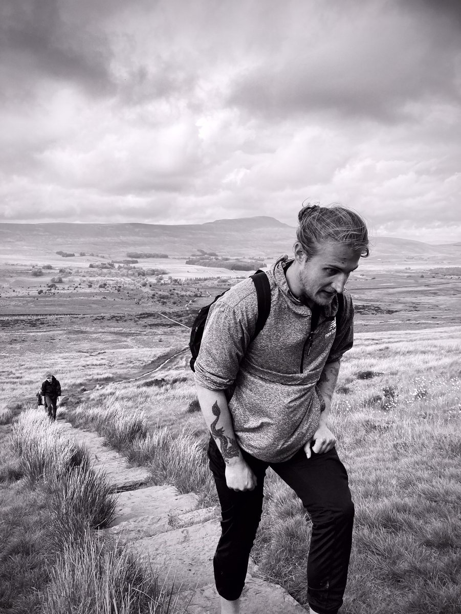 Culmen-
21-5-2022-
My son Charlie climbing Ingelborough the last summit of Yorkshire 3 Peaks … 26miles barefoot fundraising for @Shelter 

 #365in2023dailyprompt