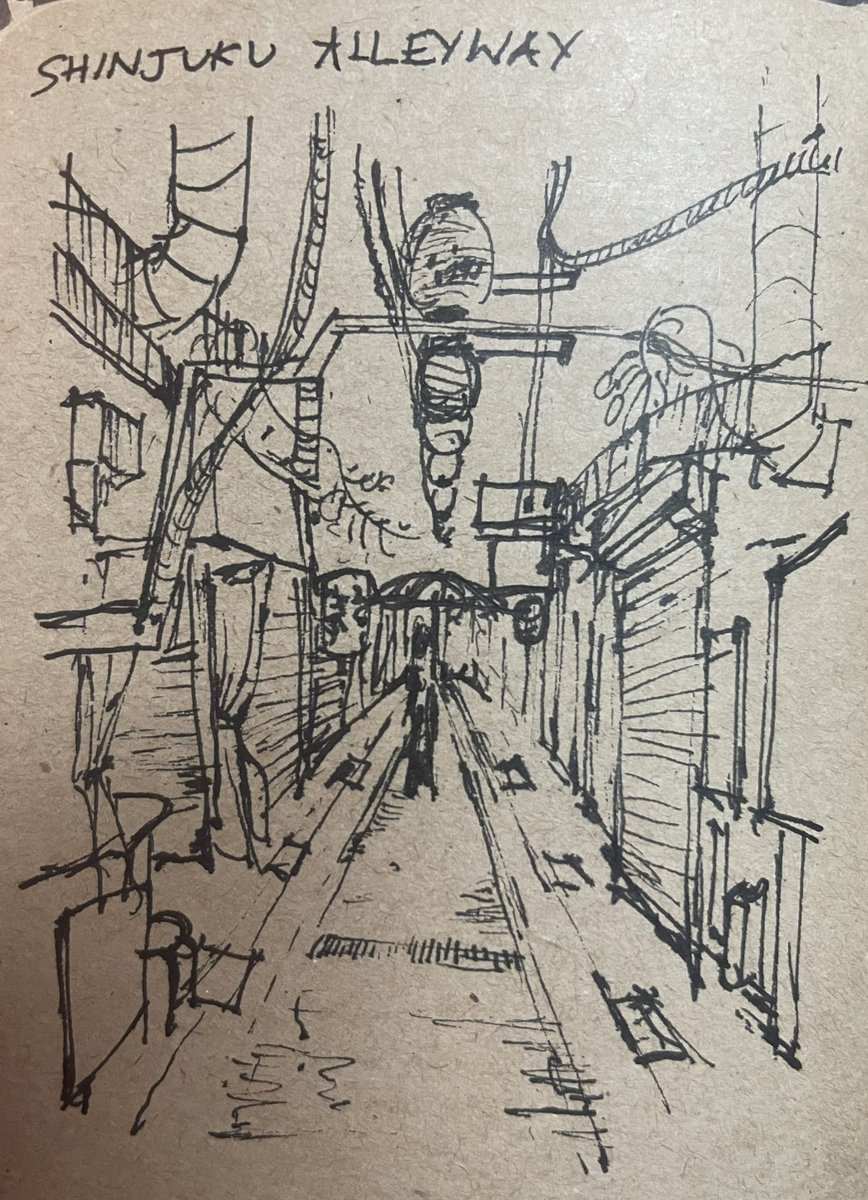 CPU_Ai_atelier's tweet photo. Day 2, Part 2 of my Jpn Sketch Challenge: Shinjuku Izakaya Alleys. Traditional Japanese bars, casual places for after-work drinking since 1603.

#codeyourowntools #urbanmetabolism #Tokyo #bradshawgasstrust @TheMSArch @complexurbanism 

@fjpalacio https://t.co/3UksqBuihB