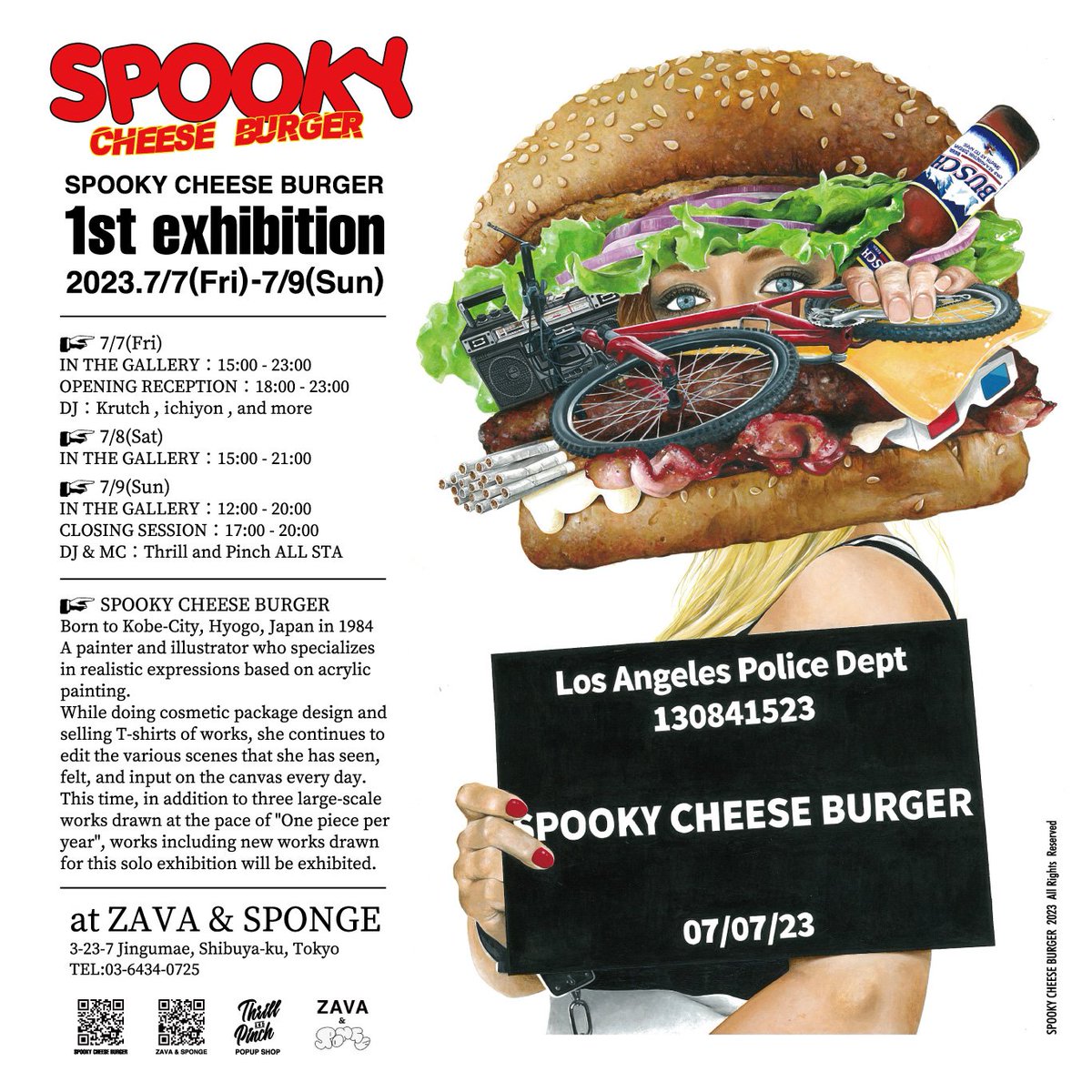thrillandpinch's tweet photo. Realistic painting artist, SPOOKY CHEESE BURGER初の個展『SPOOKY CHEESE BURGER』が原宿アートギャラリー「ZAVA &amp; SPONGE」にて7/7〜7/9の3日間の会期で開催されます。

会期：2023年7月7日（金）– 7月9日（日）
会場：ZAVA &amp; SPONGE（東京都渋谷区神宮前3-23-7 TEL:03-6434-0725） https://t.co/ySY0V5KYEs