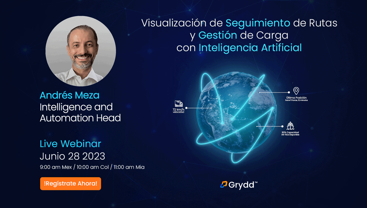 GRYDD Supply Chain & Logistics OS (@gryddnetwork) on Twitter photo Descubre los beneficios que la #inteligenciaartificial (IA) aplicada al #tracking de navieras y cargamentos te ofrece en el #Onlinewebinar con el experto <a href="/ApoloDuvalis/">Andrés Meza-Escallón</a>
👉 ¿Cuándo?
📅 28 de Junio
🕙 9 am Mex / 10 am Col / 11 am Mia
¡Regístrate hoy! 👇
bit.ly/3X1MMFa Descubre los beneficios que la #inteligenciaartificial (IA) aplicada al #tracking de navieras y cargamentos te ofrece en el #Onlinewebinar con el experto <a href="/ApoloDuvalis/">Andrés Meza-Escallón</a>
👉 ¿Cuándo?
📅 28 de Junio
🕙 9 am Mex / 10 am Col / 11 am Mia
¡Regístrate hoy! 👇
bit.ly/3X1MMFa