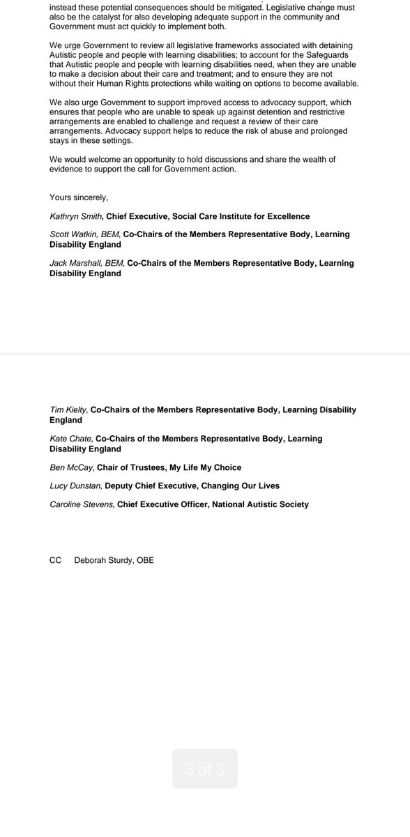 ClairetheQSW's tweet photo. Hello all. I've been working on projects and working to influence change for Autistic people and people with learning disabilities in inpatient units. With the support of @SCIE_socialcare colleagues and organisations below, I've written to Government with renewed call for action. https://t.co/K48WQf7MLb