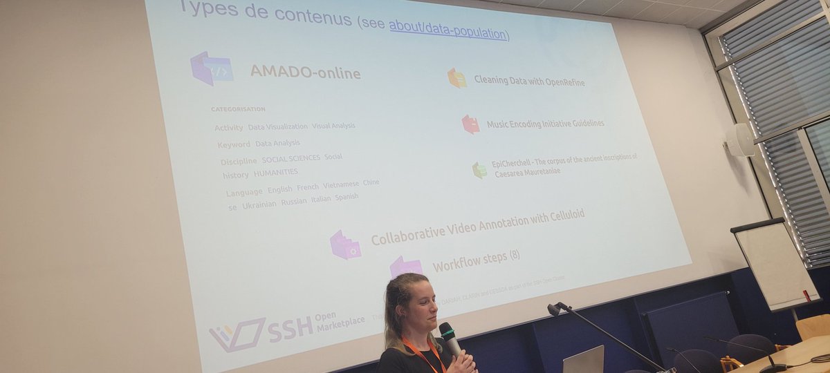 #rhn23 #J2 presenting with my dear colleagues Laure Barbot et @GrayXVII from @DARIAHeu and @Huma_Num (for Ed) the #SSH #openmarketplace #SSHOMP at #HumaNum meet'up in front of our  consortia and partners #openscience #sshresearch #EOSC