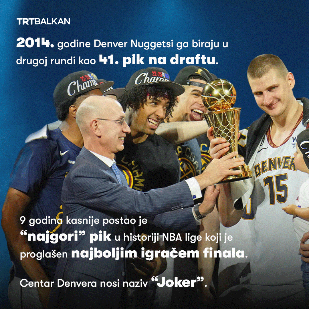 TRTBalkanBHSC's tweet photo. Košarkaši Denver Nuggetsa osvojili su prvu titulu prvaka NBA lige nakon što su u petoj utakmici finalne serije pred domaćom publikom pobijedili Miami Heat sa 94:89, te su na taj način rezultatom 4:1 u seriji ispisali klupsku historiju. 

#NikolaJokic #NBA #finale #prsten #joker