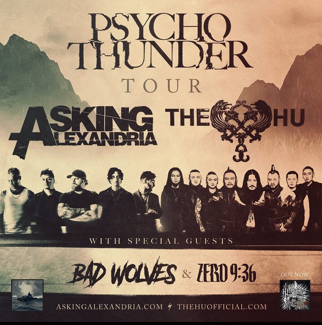 SOTSPodcast's tweet image. Asking Alexandria have announced the Psycho Thunder Tour alongside The HU and with support from Bad Wolves and Zero 9:36!