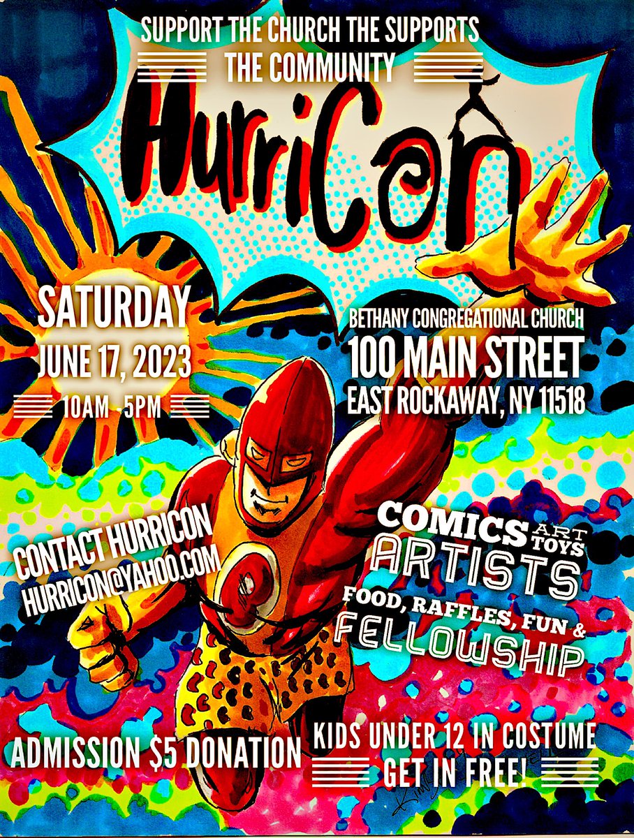 This weekend! #benefitcomicon #hurricon #hurriconli #longislandcomiccon #comics #comiccon #comicart #raffles #walkingtaco #comicart  #bestraffletable #fellowship #bestraffleonlongisland #bethanychurch #eastrockaway  #conventionforacause #allarewelcome #openandaffirming