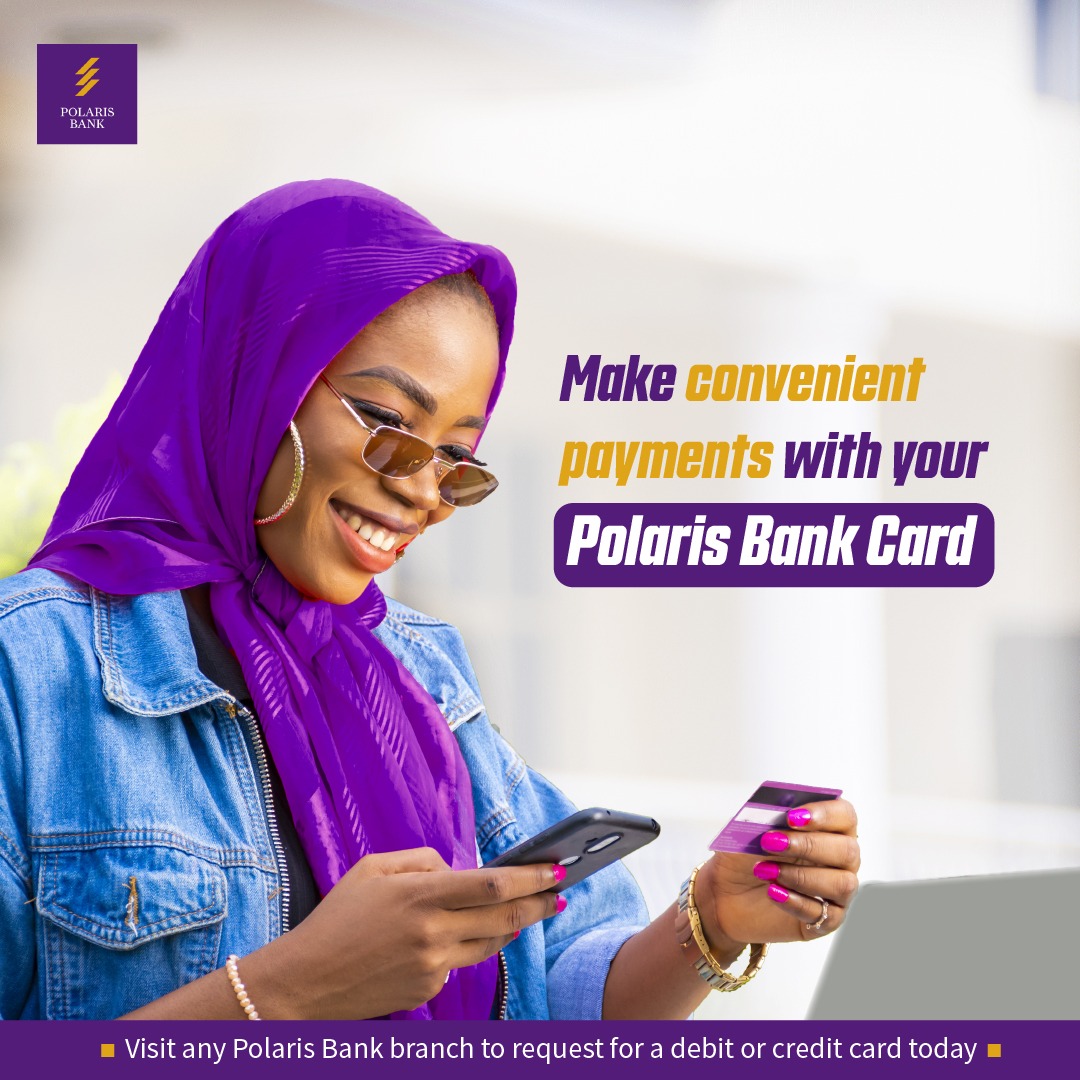 PolarisBankLtd's tweet image. Enjoy lots of perks like stress free payments, discounts and rewards when you use a Polaris Bank card. 

To get a Polaris Bank card, make a request on VULTe today. 

#PolarisCard #DebitCard #CreditCard #VISAcard #VerveCard #MasterCard