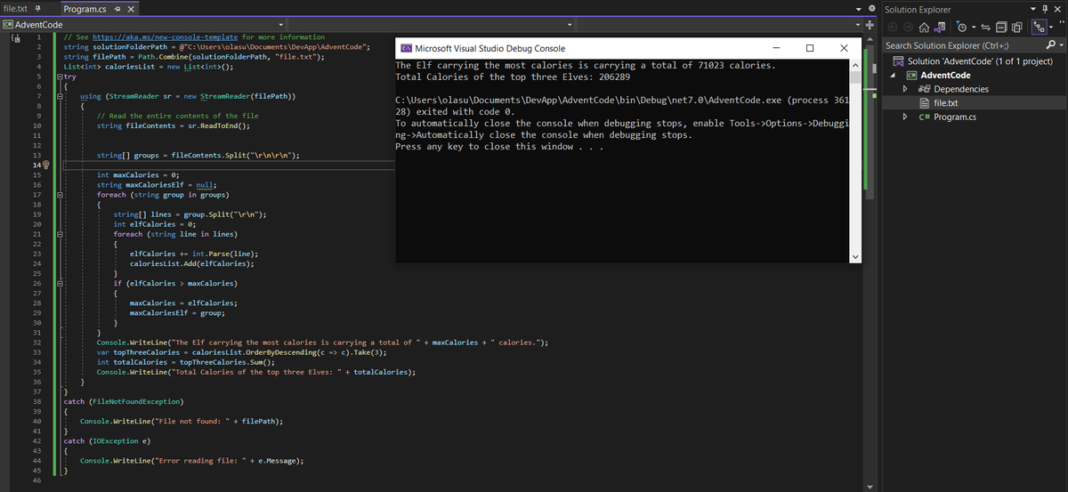 IamOlasupo's tweet image. I just completed &quot;Calorie Counting&quot; - Day 1 - Advent of Code 2022 adventofcode.com/2022/day/1 #AdventOfCode 

#SoftwareDeveloper #dotnet