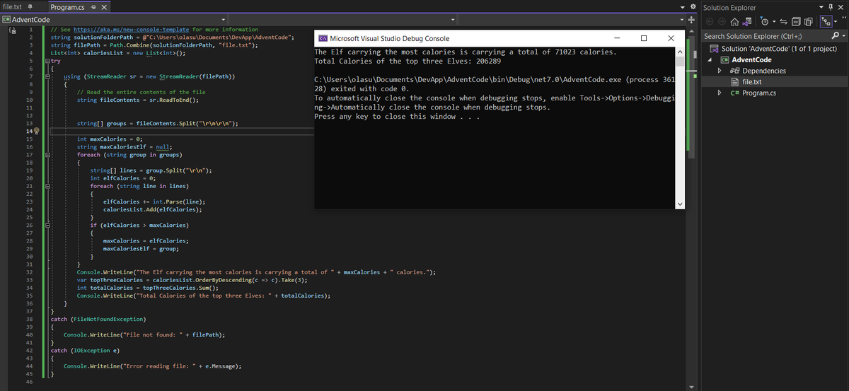 I just completed 'Calorie Counting' - Day 1 - Advent of Code 2022 adventofcode.com/2022/day/1 #AdventOfCode 

#SoftwareDeveloper #dotnet