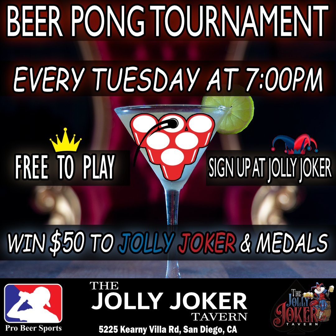 FREE Beer Pong tournament every Tuesday starting at 7pm! @jollyjokertavern #beerpong