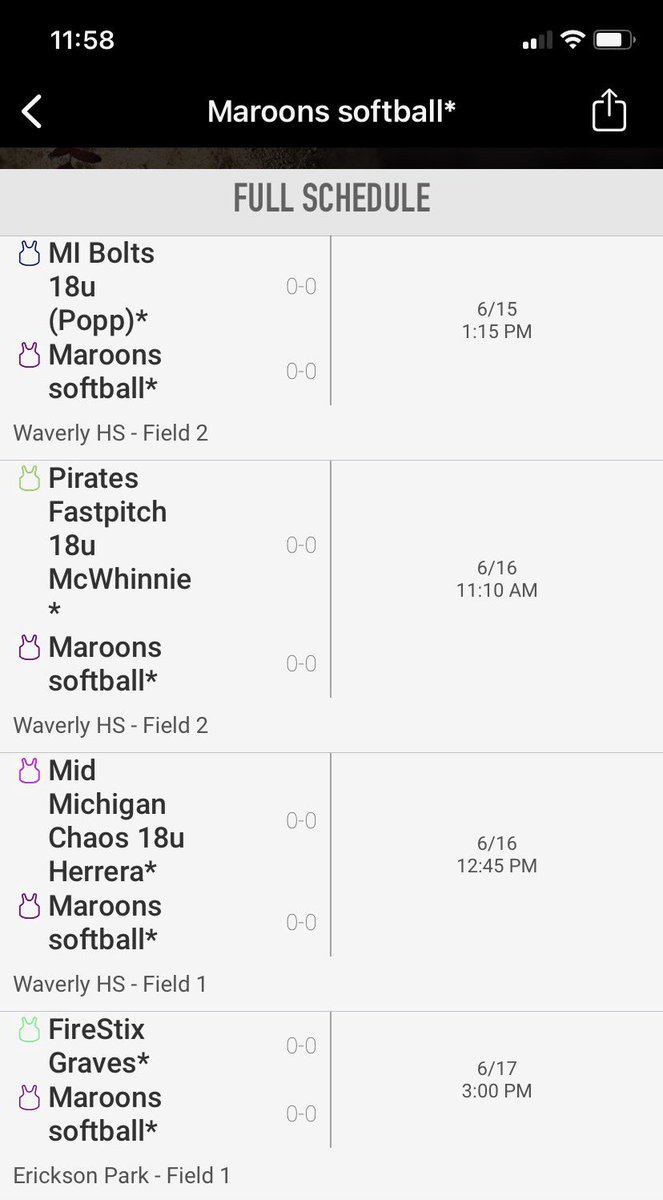 First tournament of the year with Maroons 18u. Here is my schedule for the Chaos tournament in Lansing this weekend.
<a href="/AlmaScotsSB/">Alma College Softball</a> <a href="/HopeCollegeSB/">Hope Softball</a> <a href="/CoachD_HopeSB/">Coach Daugherty</a> <a href="/SienaHeights_SB/">Siena Heights Softball</a> <a href="/SAUCougarsSB/">Spring Arbor Softball</a> <a href="/KzooSoftball/">Kalamazoo College Softball</a> <a href="/CalvinSoftball/">Calvin Softball</a> <a href="/AQSoftball/">Aquinas Softball</a>