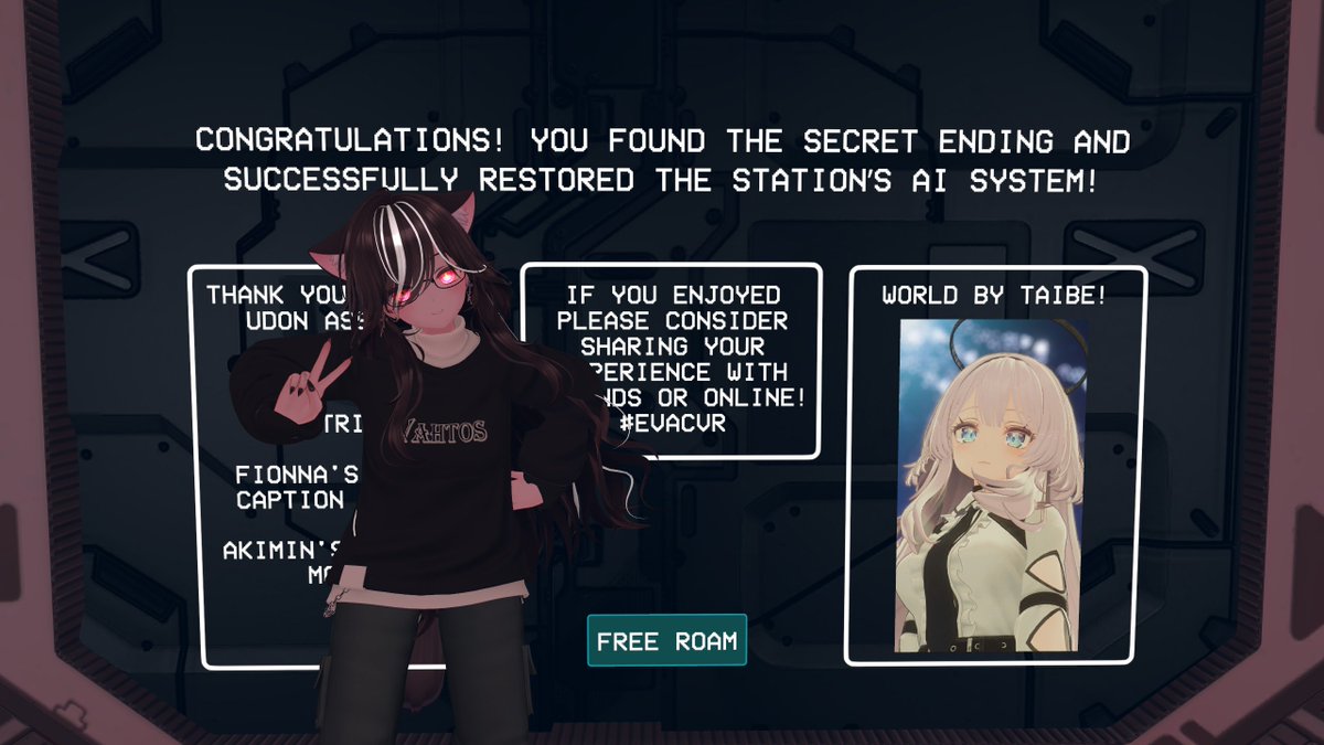 VVahtos's tweet photo. A very enjoyable puzzle world with voice acting in it. Getting the endings was a fun challenge.

World: Evacuation Protocol ( by Taibe )
Date: 13th June 2023

Link: https://t.co/zji7a0M9PH

#VRChat #VRC #VRChat_world #VRChat_world紹介 #EVACVR https://t.co/VTQy058dTh