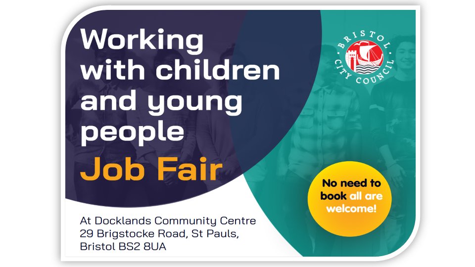 JCPinBRS_Bath's tweet photo. WORKING WITH CHILDREN AND YOUNG PEOPLE JOBS FAIR 💥

@BristolESTeam  have 20 plus employers and organisations with vacancies in this jobs sector.

Wed 14 June
11am-2pm
Docklands Community Centre, St.Pauls, #Bristol BS2 8UA

Details here:https://t.co/gGjLBkLszw

#BristolJobs https://t.co/Q9FubdK5fr
