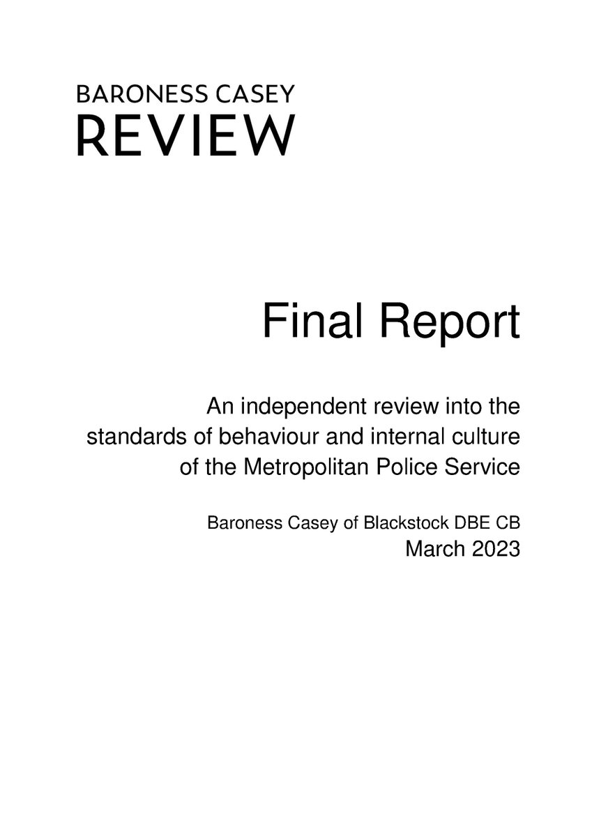 If you have limited time, read the summary and conclusions (pages 9-18) of the <a href="/Casey_Review/">Baroness Casey Review</a> - an independent review of <a href="/MetPoliceUK/">Metropolitan Police</a>, published March 2023. #CaseyReview #accountability <a href="/MetPoliceUK/">Metropolitan Police</a>
bit.ly/casey-review-2…