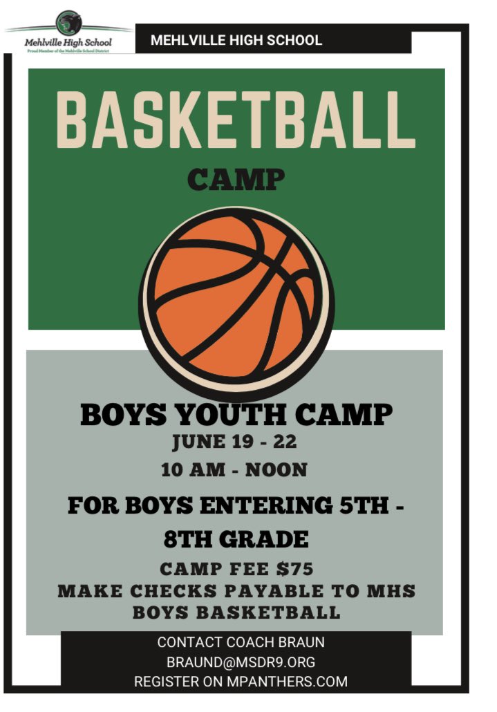 Panther Community, please join us for our youth basketball camp on June 19-June 22! #MSDR9 #wearemehlville