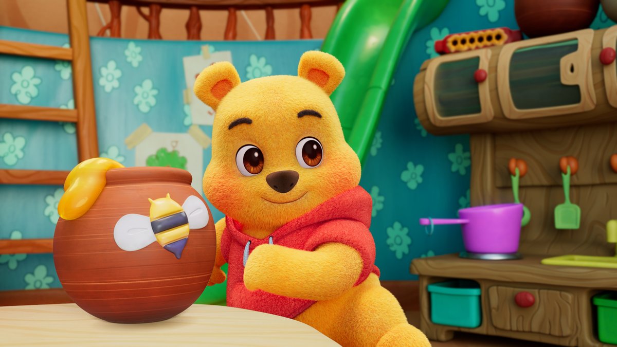 Our honey-loving bear is back! Playdate with Winnie the Pooh, an all-new short series coming soon to #DisneyJunior and @Disneyplus 🍯🧸 #Disney100 #AnnecyFestival Disneyplusoriginals.disney.com