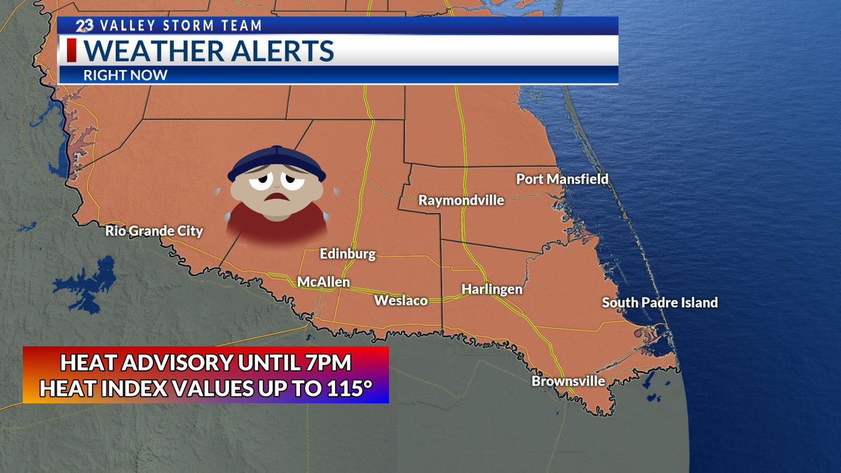 Another Heat Advisory is in effect for the entire RGV from 1pm-7pm. Stay cool and stay hydrated folks. 

#RGV #RioGrandeValley #ValleyStormTeam #NBC23