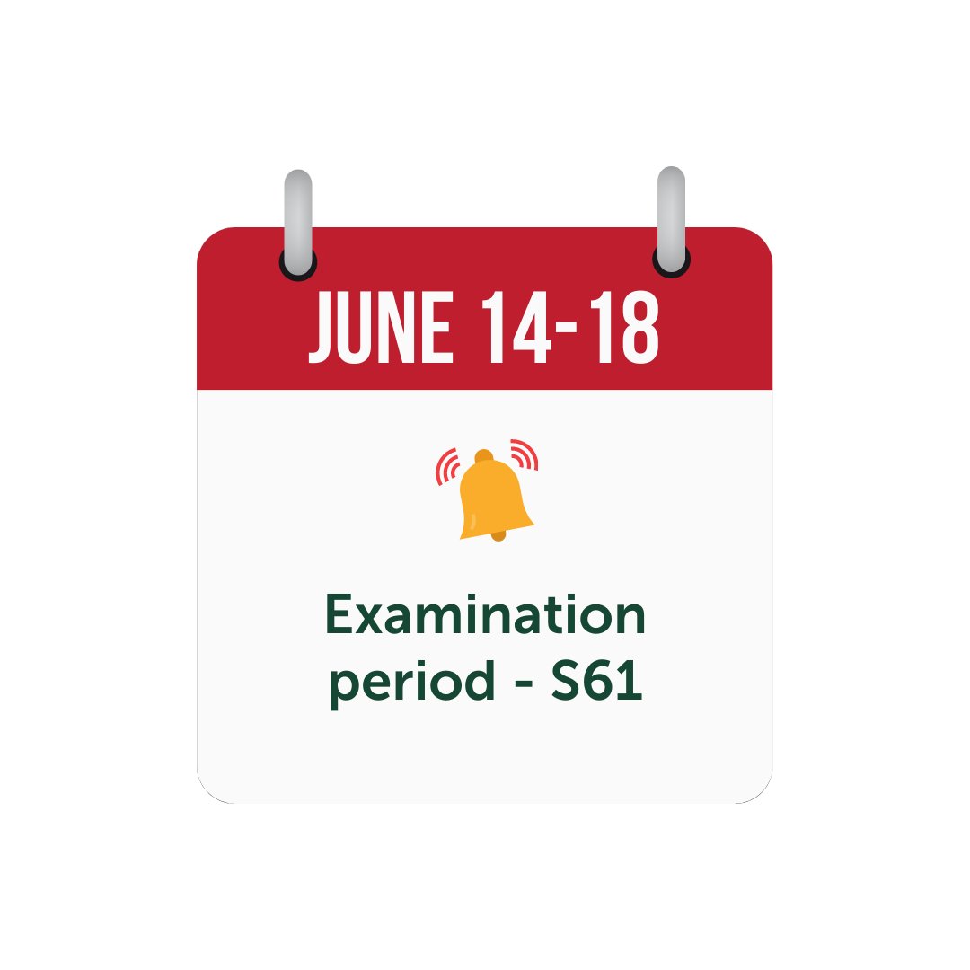 Important Date Reminder: June 14 - 18

Examination period for S61 runs from Wednesday, June 14 until Sunday June, 18.

Good luck #TrentU !