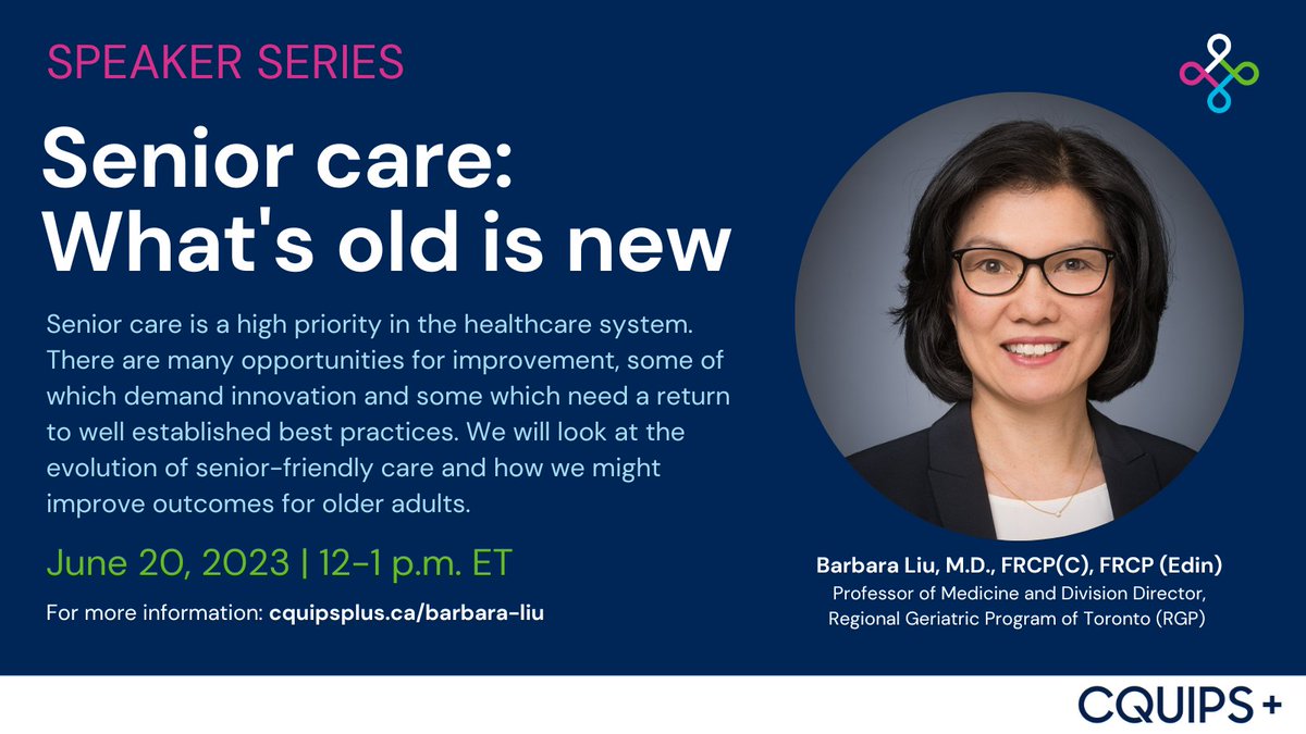 June is Senior's Month! Join us for our next Speaker Series as Dr. Barbara Liu takes a look at innovation and best practices in senior-friendly care. For more information on this session: lnkd.in/gjrJKha3