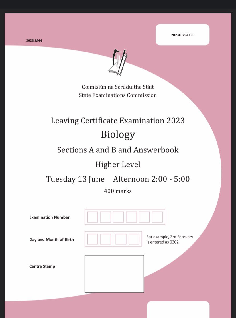 A nice LC HL Biology paper today.
Lots of choice.
Ecology (90m) Biochemistry (110m) DNA/Genetics (110m) &amp; Human Reproduction (60m) all featured heavily. 
Students seem v happy with Sections A &amp; C but found parts of Section B tough.
#Edchatie #LeavingCert2023 #Biology