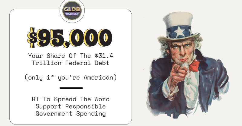 Here’s how much money Uncle Sam borrowed on your behalf.

(so far) 

If we took the entire federal #debt and split it between all 330 million US citizens, each person would owe $95,000. Read to pay up? #DebtCrisis